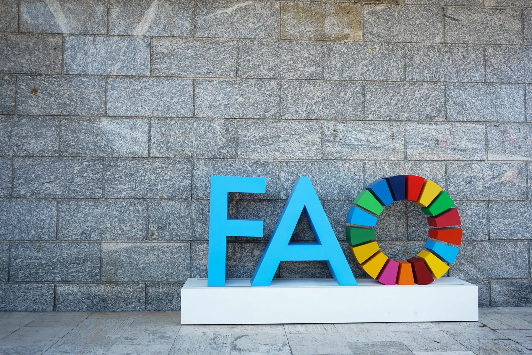 FAO emblem displayed against a stone wall