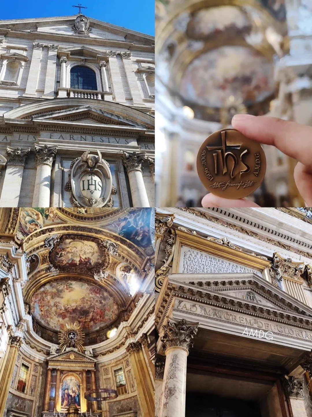 A collage of ornate church architecture and details in Rome